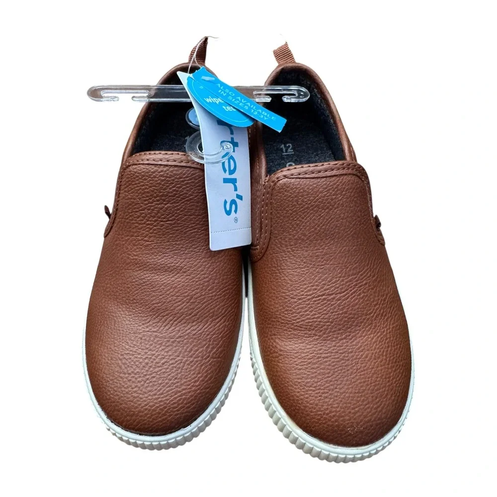Carters‎ Ricky Brown Slip On Sneakers Kids Size 12 Faux Leather Loafers NEW